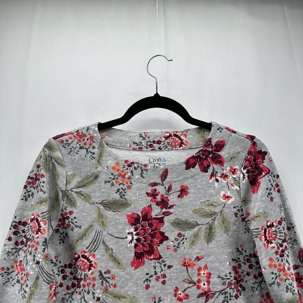 Croft & Barrow Super Soft Shirt Womens PXS Long Sleeve Pullover Floral Gray Red - Picture 3 of 10